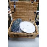Wicker Picnic Hamper containing Royal Doulton Plates , woollen blanket etc