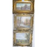 Three Reproduction Heavily Framed Gilt Effect Landscapes, largest frame size 29 x 34cm(3)