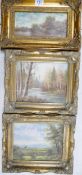 Three Reproduction Heavily Framed Gilt Effect Landscapes, largest frame size 29 x 34cm(3)