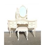 French louis XV style reproduction painted Dressing Table with triple foldable mirror