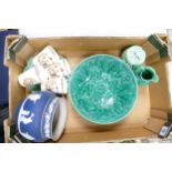 A mixed collection of items to include Wedgwood & similar Cabbage ware (large green bowl with chip