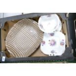 A mixed collection of items to include Slip Ware Effect large platter, floral decorated tea ware etc