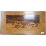 Inlaid Wooden marquetry panel with image of Tiger, 31 x 61cm
