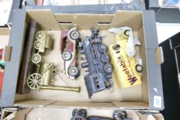 A collection of Metal & similar Vintage large scale Cars together with Brass Model of Steam Engine