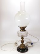 Converted Brass Oil Lamp, height 62cm