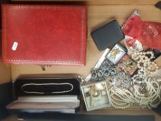 A collection of vintage and modern costume jewellery, watches, necklaces, brooches, set of pearls