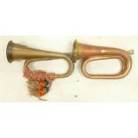 Two military type brass & copper Bugles, one with Special Service Group motif & the other with