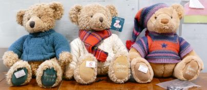 Large Harrods Teddy Bears, years 2002, 2004 & 1998, height seated 35cm(3)