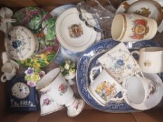 Mixed Collection of ceramics to include royal commemorative items, floral fancies, wall plates