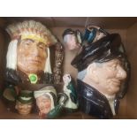 Royal Doulton character jugs to include North American Indian, Lobsterman (2nds), medium sairy gamp,