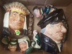 Royal Doulton character jugs to include North American Indian, Lobsterman (2nds), medium sairy gamp,