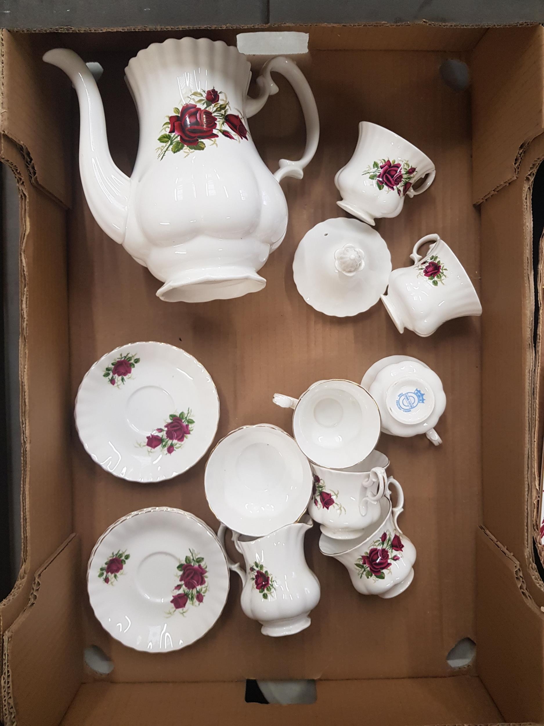 Crown Fenton tea/coffee set to include tea/coffee pot, milk, sugar, 6 cups, 6 saucers (1 tray).