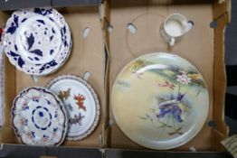 A collection of early early cabinet plates including Booths, large hand decorated charger with