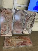After Alphonse Mucha 'The Four Seasons' 1970's framed prints, each in chrome frame each measuring