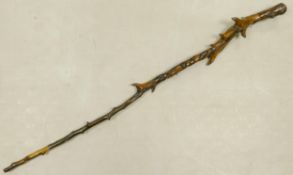 Antique Carved Bramble Root Walking Stick, length 87cm