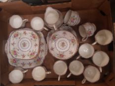 Royal Albert 'Petit Point China' pattern teaware, 12 trios, milk and sugar and two cake plates. (1