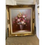 A large gilt framed oil on canvas of a still life study painting signed lower right 79 x 69cm