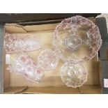 Collection of Waltherglas pink floral plum vases, pot and bowls. (1 Tray)