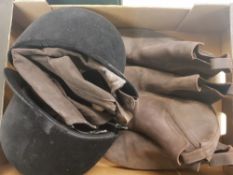 Horse riding items to include 2 x riding hats sizes 7 1/8 & 7 3/8's, 2 pairs of XL riding gloves and