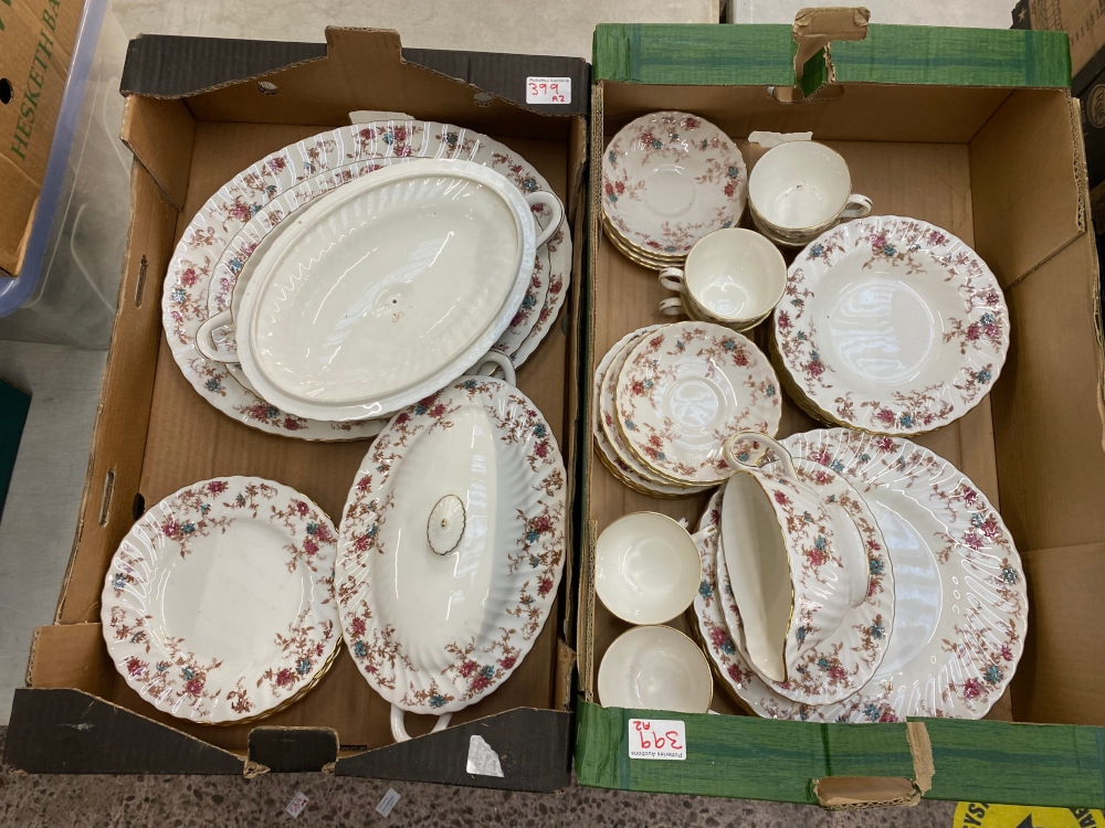 Minton dinner and tea ware in the Ancestral pattern comprising 2 tureen's & covers, 2 oval platters,