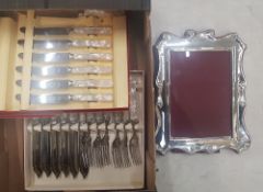 Two boxed mother of pearl dessert cutlery and fish knife set together with Sterling Silver
