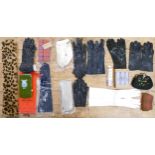 A collection of quality ladies kid leather gloves, beaded evening purse & boxed Osprey