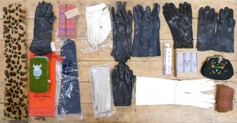A collection of quality ladies kid leather gloves, beaded evening purse & boxed Osprey