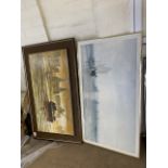 Two 1970's pieces of artwork depicting estuary scenes consisting of an oil on board and a print,