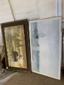 Two 1970's pieces of artwork depicting estuary scenes consisting of an oil on board and a print,