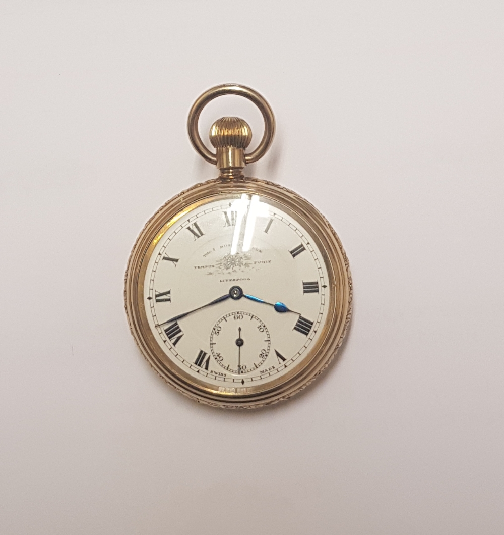 Thomas Russell & Son Tempus Fugit Pocket Watch in gold plated Illinois Watch Case Co case. - Image 4 of 4