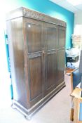 Carved Oak Triple Wardrobe, with fitted smaller side, height 187cm, length 151cm & depth 45cm