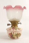 Carlton Blush ware Chrysanthemum bedside oil lamp with etched type shade, by Wiltshaw & Robinson,