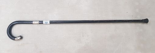 Silver tipped walking stick. Length 86cm