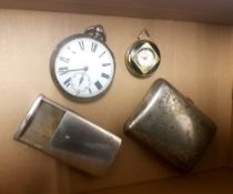 Victorian silver key winding pocket watch Chester hallmarks, together with a sterling silver sliding