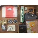 A mixed collection to include Green Hohner Soprona Melodica, carriage and alarm clocks, Kodak