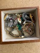 A small collection of costume jewellery including a silver chain together with two 9ct gold