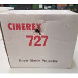 Cinerex branded model 727 8mm movie projector, boxed.
