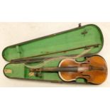 Vintage Wooden Cased Violin & Bow