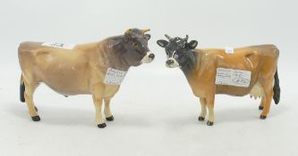 Beswick Guernsey Family Bull 1451 & Cow 1248B (cow with horn restored)