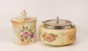 Carlton blush ware Condiment pots with Nasturtium Floral decoration, by Wiltshaw & Robinson, C1900,