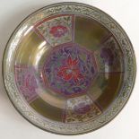 Royal Lancastrian footed lustre bowl decorated with panels of flowers in pink, red and green