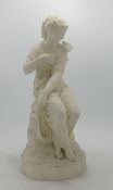 Robertson & Leadbeater Parian figure of Lady with bird. Damage to birds tail. Height 34cm.