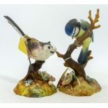 Royal Crown Derby matt bird figures including Blue Tit & Long Tailed Tit (2)