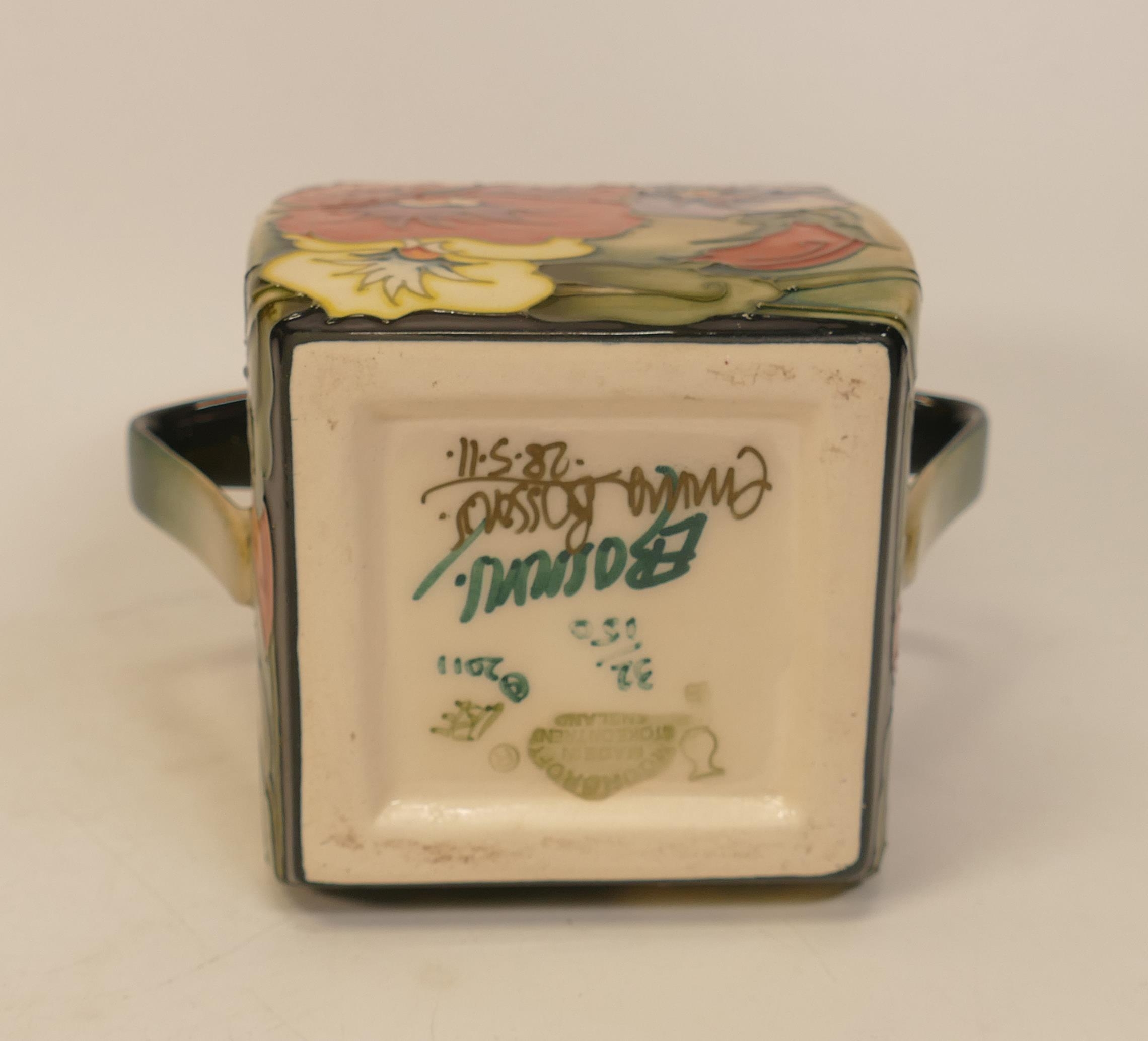 Moorcroft pansy biscuit barrel. Limited edition 32/150, signed and dated by Emma Bossons. Height - Image 2 of 2