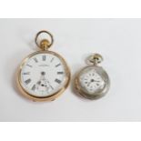 Waltham gold plated top winding pocket watch together with a small silver ladies fob watch. (2)