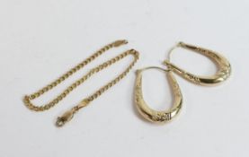9ct gold bracelet and pair of 9ct gold earrings, 4.1g. (3)