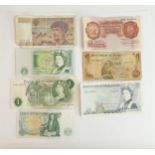 A collection of banknotes, including Gill £5, Beale 10 Shilling note,3 x £1 notes etc