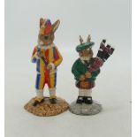 Royal Doulton Bunnykins figures Piper DB191 and Mr Punch DB234, both limited editions, boxed. (2)