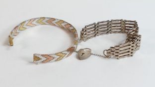 Silver Italian three coloured bracelet together with a silver gate bracelet, 39.8g. (2)