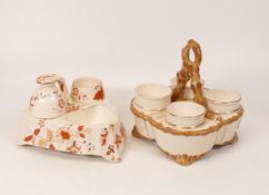Carlton blush ware Handled Egg Tray & Condiment Set with Floral decoration, by Wiltshaw &